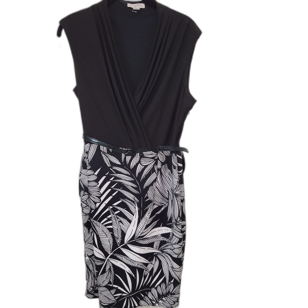 Dennis Basso Belted Black and White Midi Dress